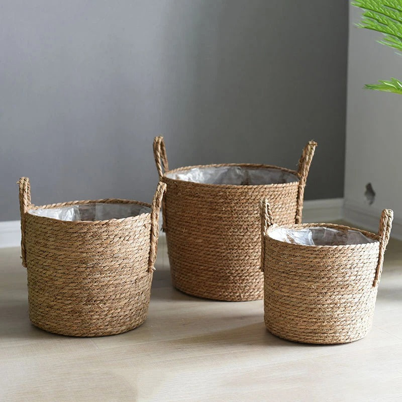 Artisan Woven Straw Basket – Nordic Planter & Elegant Storage Accent