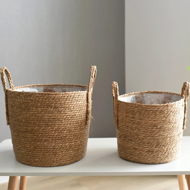 Artisan Woven Straw Basket – Nordic Planter & Elegant Storage Accent