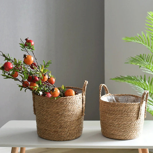 Artisan Woven Straw Basket – Nordic Planter & Elegant Storage Accent